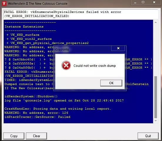 Wolfenstein 2 The New Colossus vk error initialization failed