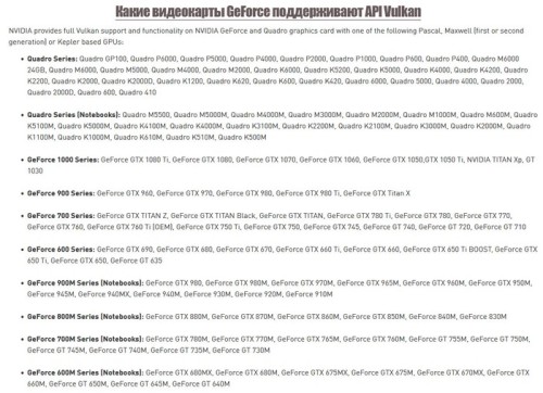 Kakie videokarty GeForce podderzhivayut API Vulkan